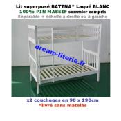 BATTNA Lits superposés 2x(90x190)CM PIN 100% MASSIF, avec SOMMIERS.