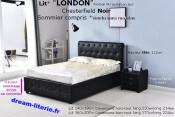 Lit London Chesterfield cuir PU sommier compris