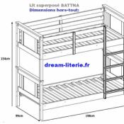 BATTNA Lits superposés 2x(90x190)CM PIN 100% MASSIF, avec SOMMIERS.