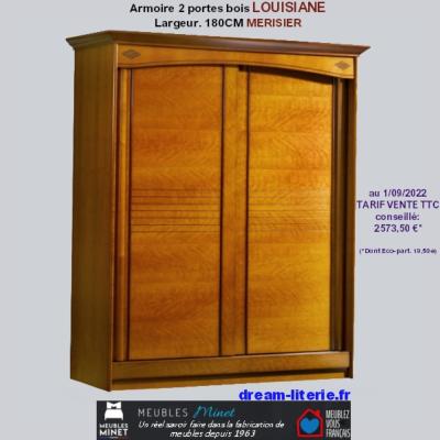 Armoire LOUISIANE 2 PORTES BOIS COULISSANTES LARG. 180CM