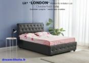 Lit London Chesterfield cuir PU sommier compris