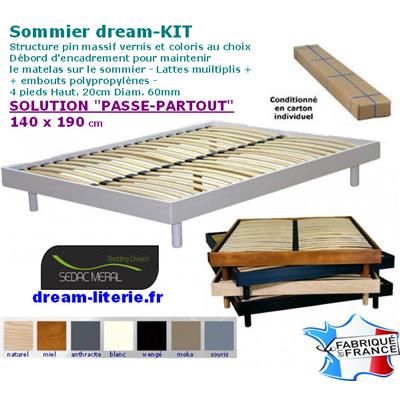 Sommier Dream-KIT+5 pieds, lattes multiplis et bois livré démonté.