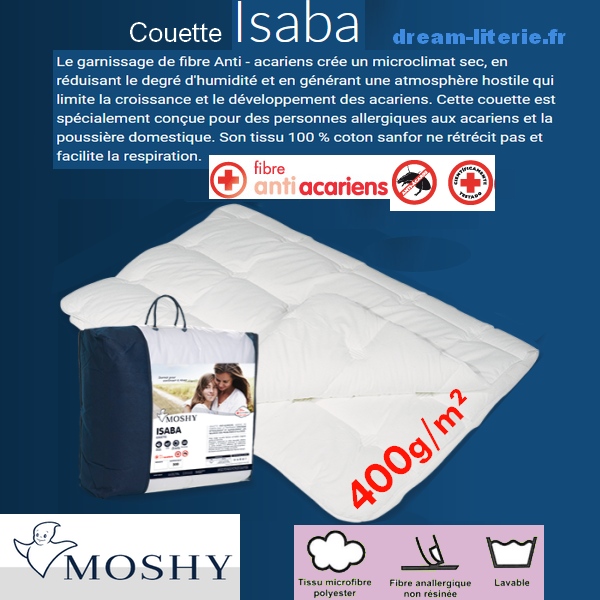 ISABA Couette 400g/m2 Fibres anti-acariens.