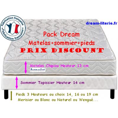 Pack Dream Matelas Chipiou 13cm+sommier Dream Tapiss.14cm+pieds