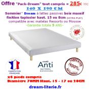 Sommier tapissier 140x190 Pack-Dream 15 cm + 4 pieds